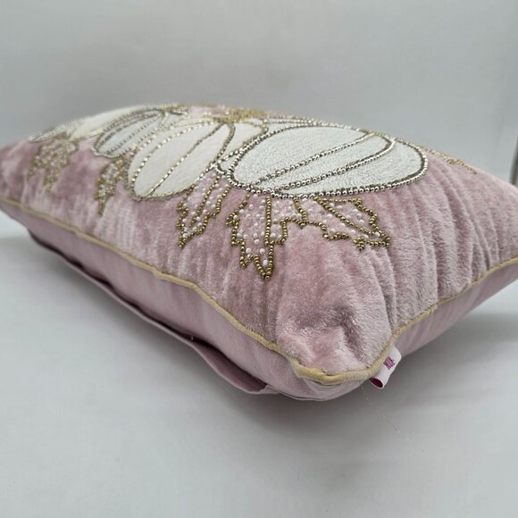 Harvest Moon Decorative Beaded Pumpkin Velvet Throw Pillow Rectangular Accent - Picture 7 of 10